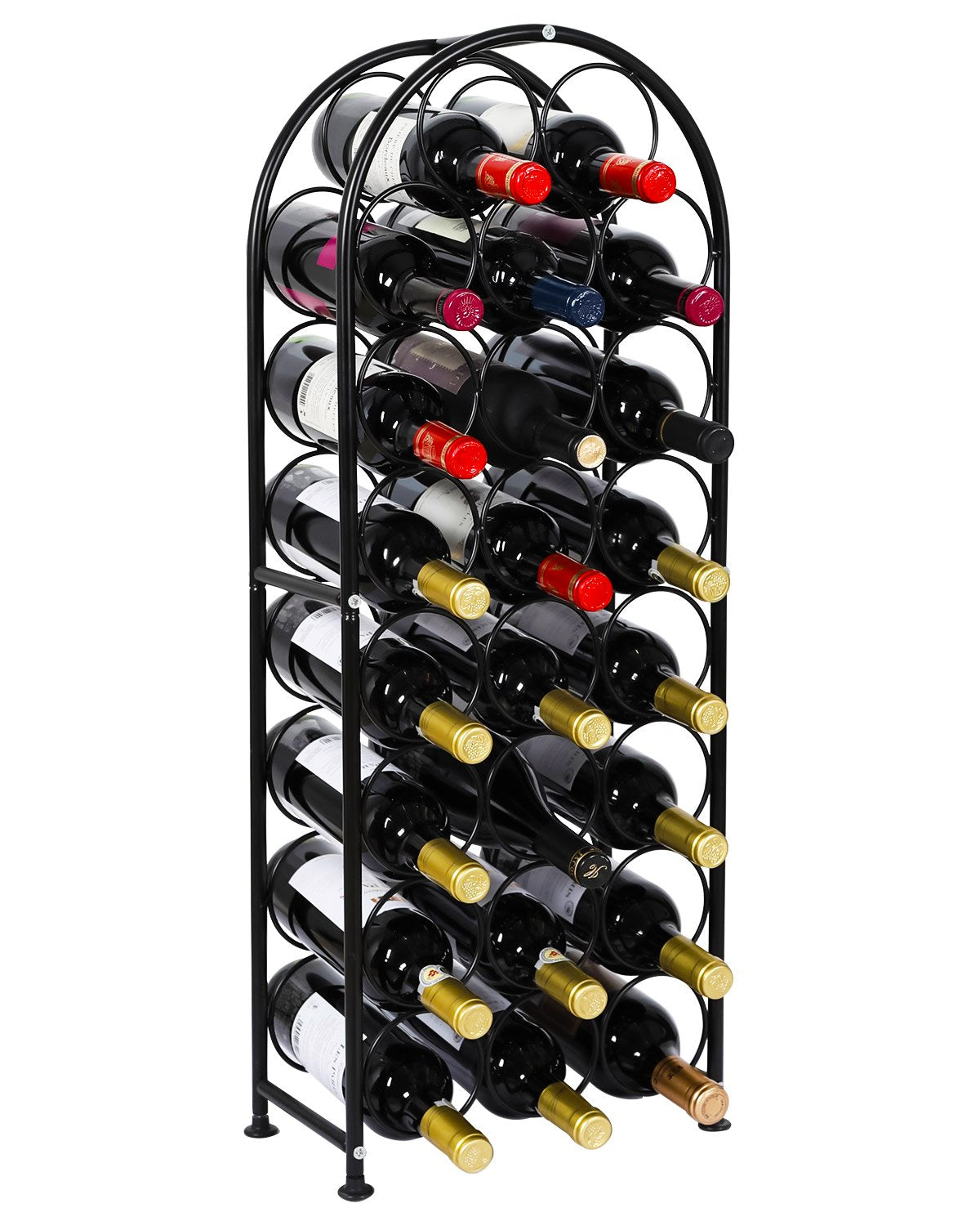 PAG 23 Bottles Arched Freestanding Floor Metal Wine Rack Wine Bottle Holders Stands, Black PAG