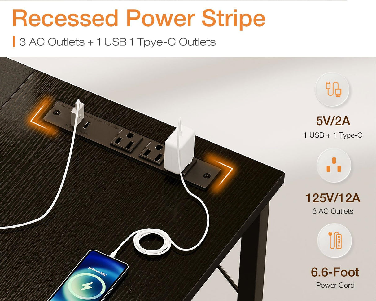 Coleshome 71 Inch Computer Desk with USB Ports, Large Office Desk, Long Study Student Writing Desk, Black Coleshome