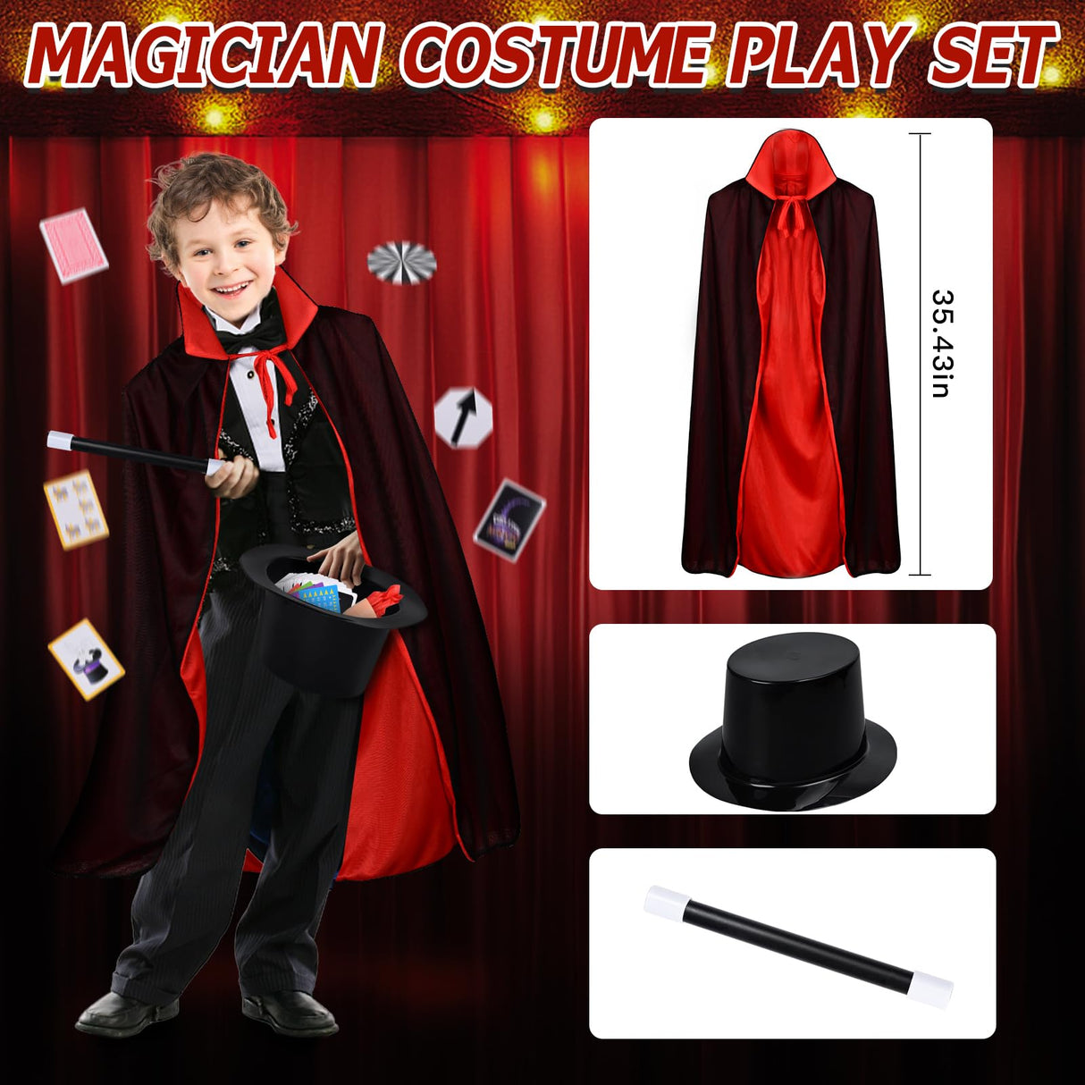 Magic Kit for Kids Magic Set- Magic Tricks Set for Kids Age 6 8 10 12, with Magician Costume Magic Wand for Pretend Play Magician Set, Easy to Follow Magic Toy Gifts for Girls and Boys Beginners PIXATA