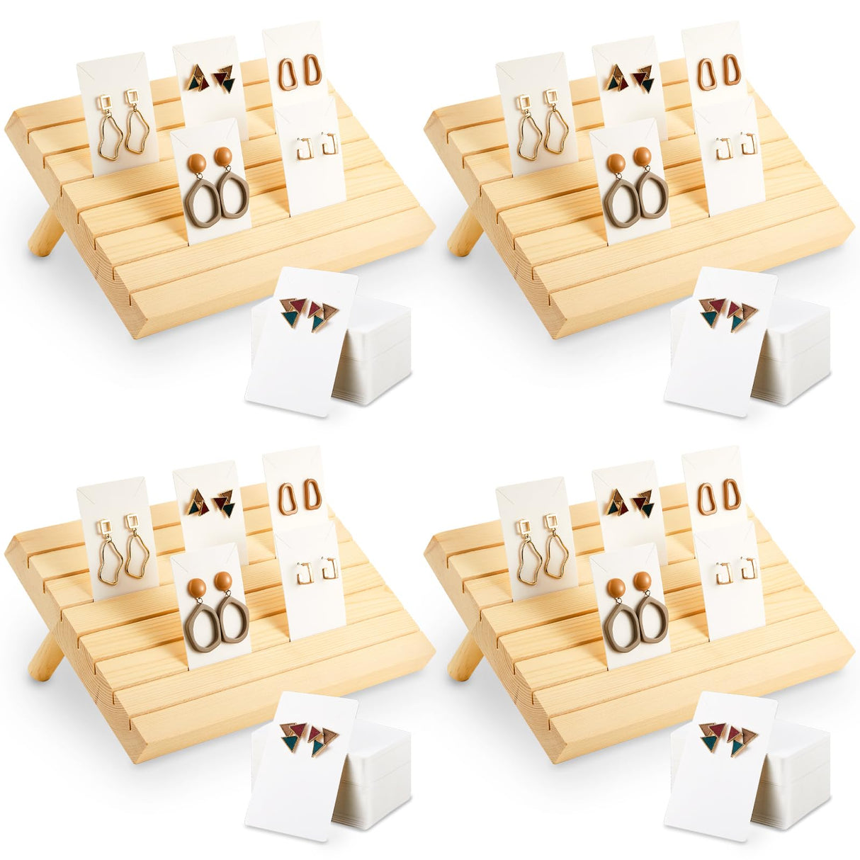 124 Pcs Wood earring card display wooden earring display stand 4 Set Jewelry stand holder with Card for Jewelry Selling(Wood Color) Marsui