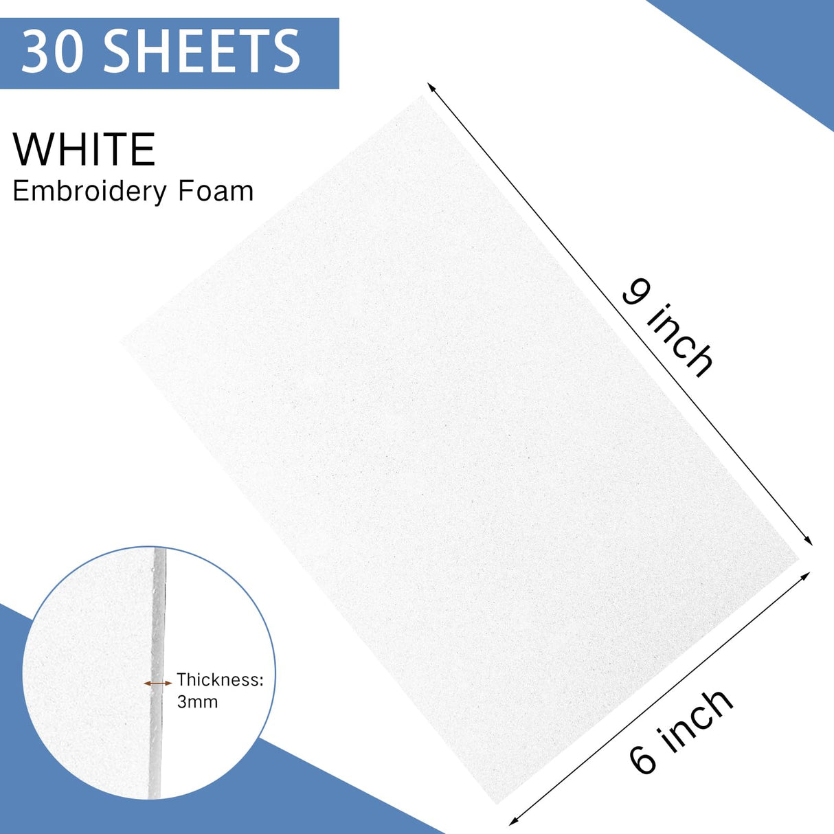 Innconee 30 Pcs Embroidery Puffy Foam 6 x 9 Inch 3mm EVA Foam Sheets for 3D Embroidery Crafts and Arts, Hand Sewing, DIY Projects, Cosplay Costumes, Quilting, Hats, Pillows, Bags(White) Innconee