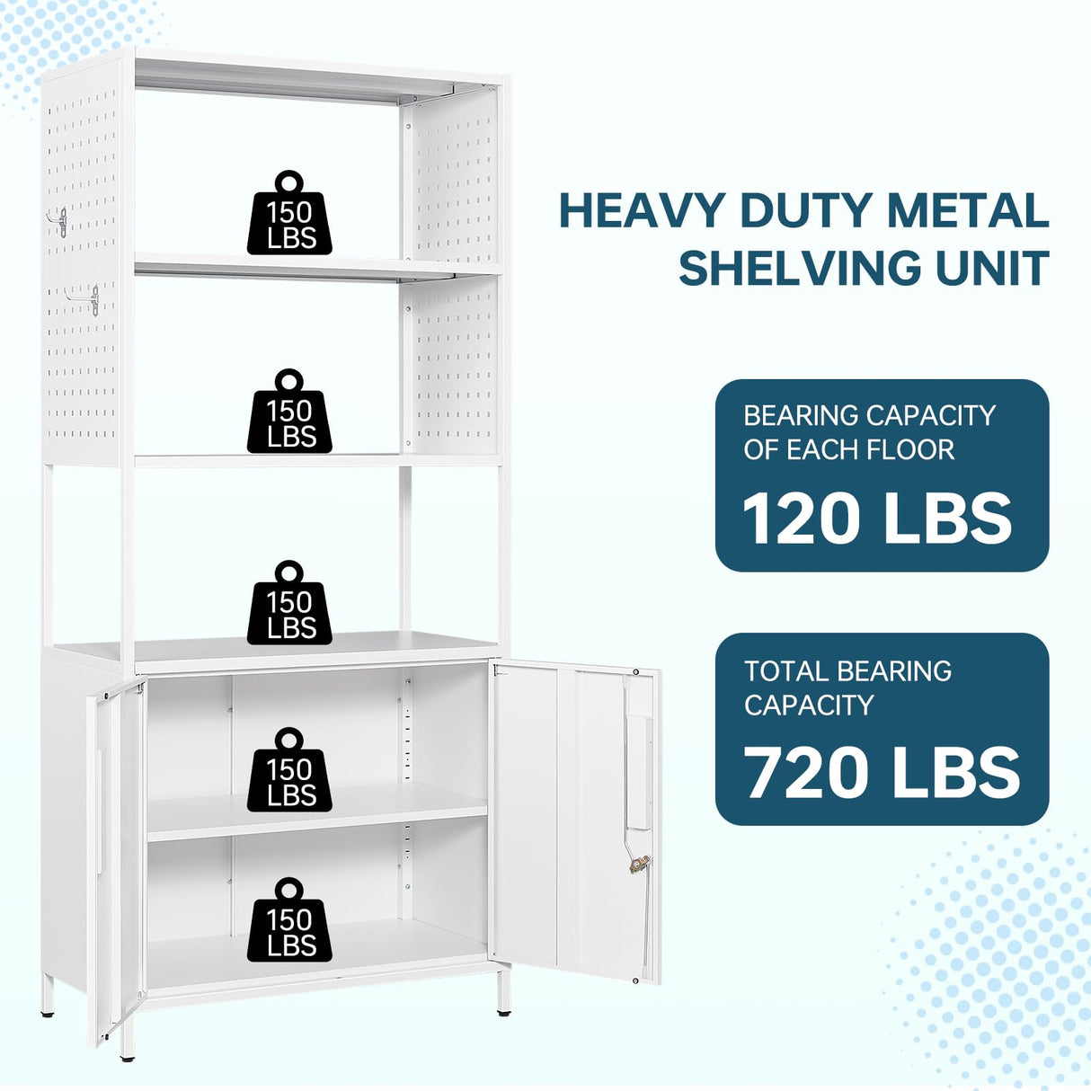 MIIIKO Metal Storage Cabinet with Shelves, 71" Tall Steel Stand Rack Shelf with Pegboard, Home Office Bookcase with Display Shelf MIIIKO