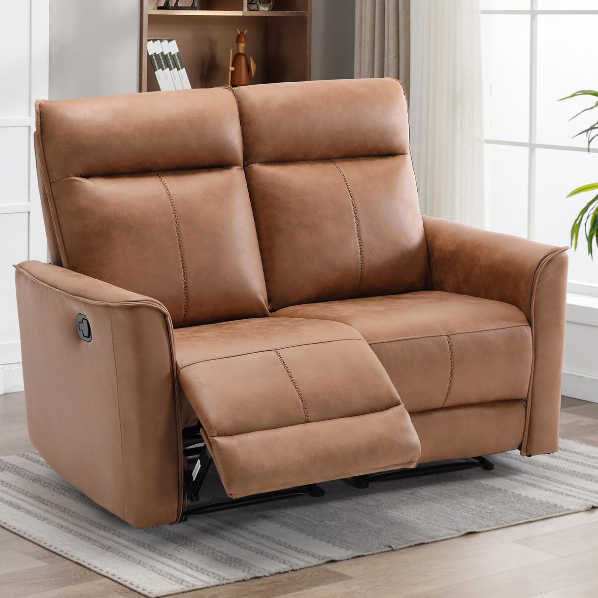 Manual Loveseat Recliner Sofa, Wall-Hugger 2 Seat Reclining Love Seat Couches, Leathaire Reclining Sofa Set, Double Seater Recliner Chair for Living Room, Office, Apartment, Brown CANMOV