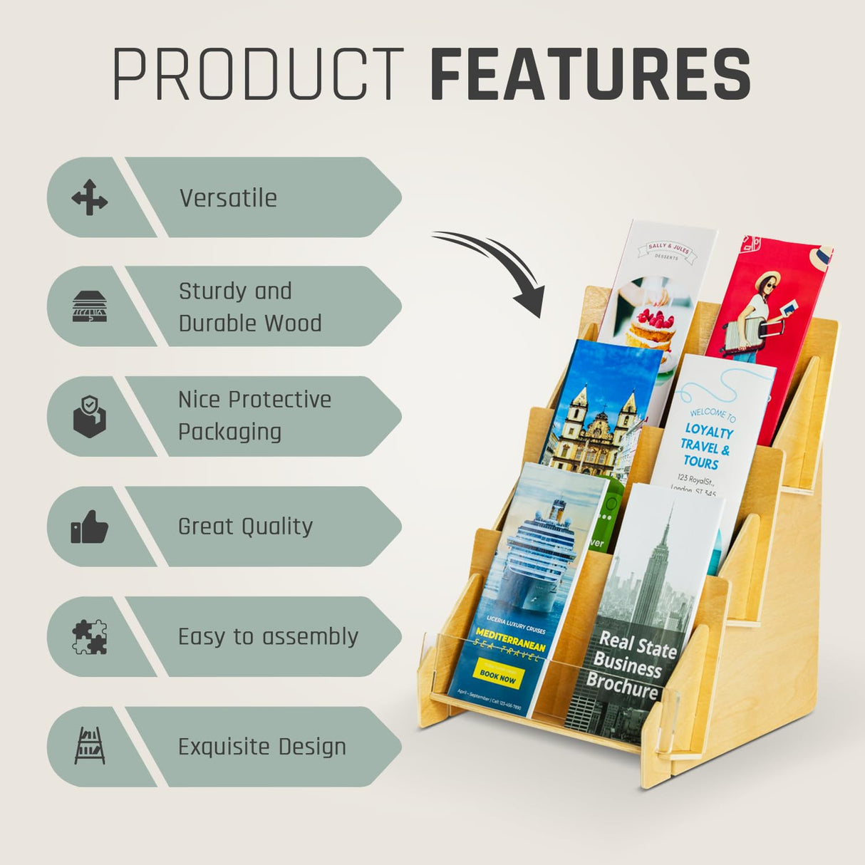 Greeting Card Display Stand for Vendors, Postcard Rack, Post, Sticker Wooden Greeting Card Holder Display Stand Shelf, Ideal for Bookmark, Art Booth, Art Print, Craft Market, Tiered for Vendors OLDECORY