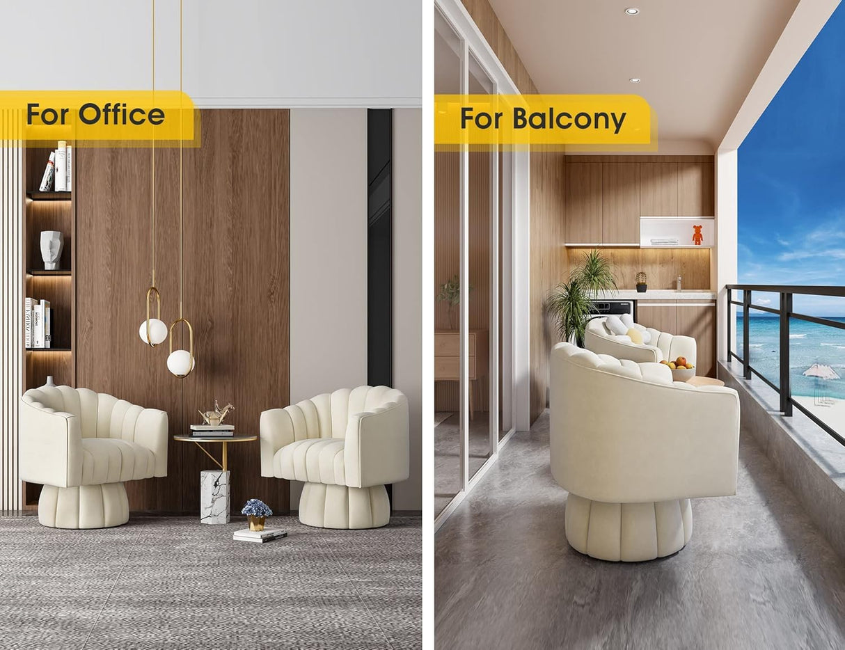 Dewhut Swivel Accent Chair Set of 2,Mid Century 360° Swivel Barrel Chair,Fluffy Velvet Fabric Chairs,Round Club Arm Chair,Upholstered Single Sofa Seating for Home,Living Room, Bedroom,Waiting Room Dewhut