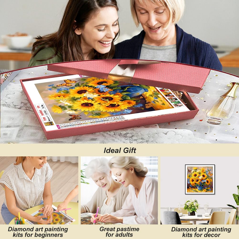 SJUTOUCI Diamond Art Painting Kits for Adults, Sunflower Diamond Art Kits for Beginners, 5D DIY Full Drill Gem Craft for Home Decor Gift 12x12 inch/30x30cm, Flower SJUTOUCI