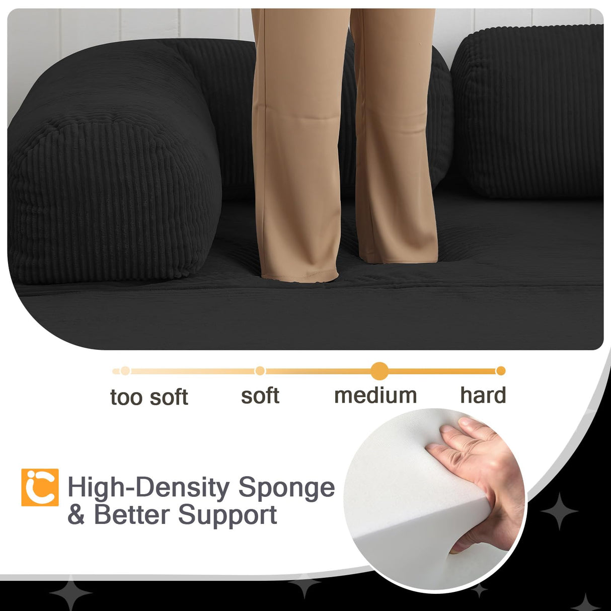 COMAX Folding Sofa Bed Queen, 4-in-1 Foldable Floor Couch Convertible Futon Sofa with Armrests Sleeper Mattress Chair Bed Comfy Portable Fold Out Lounge Guest for Living Room Bedroom, Black COMAX