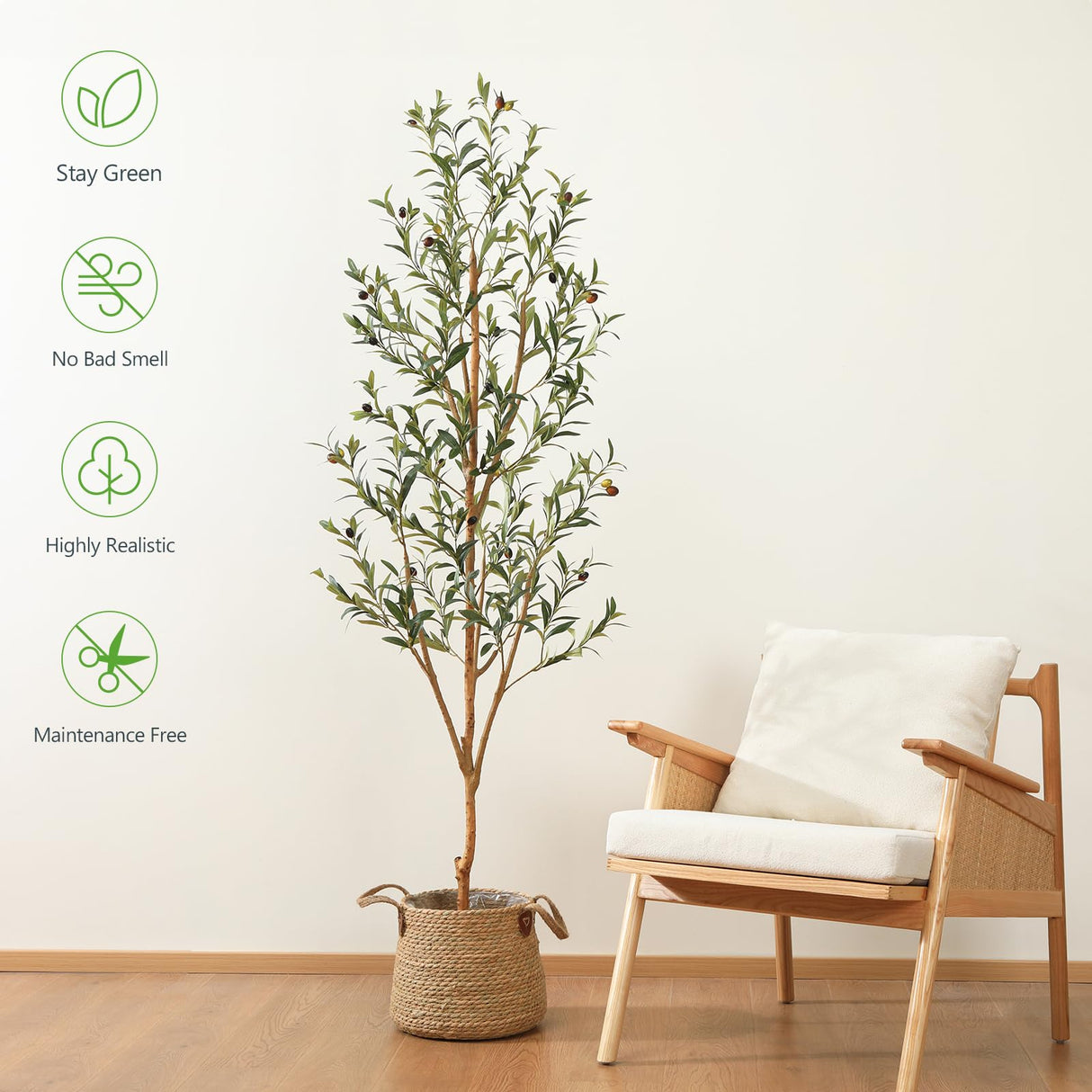 Kazeila Artificial Olive Tree 6FT Tall Faux Silk Plant for Home Office Decor Indoor Fake Potted Tree with Wood Branches and Fruits Kazeila