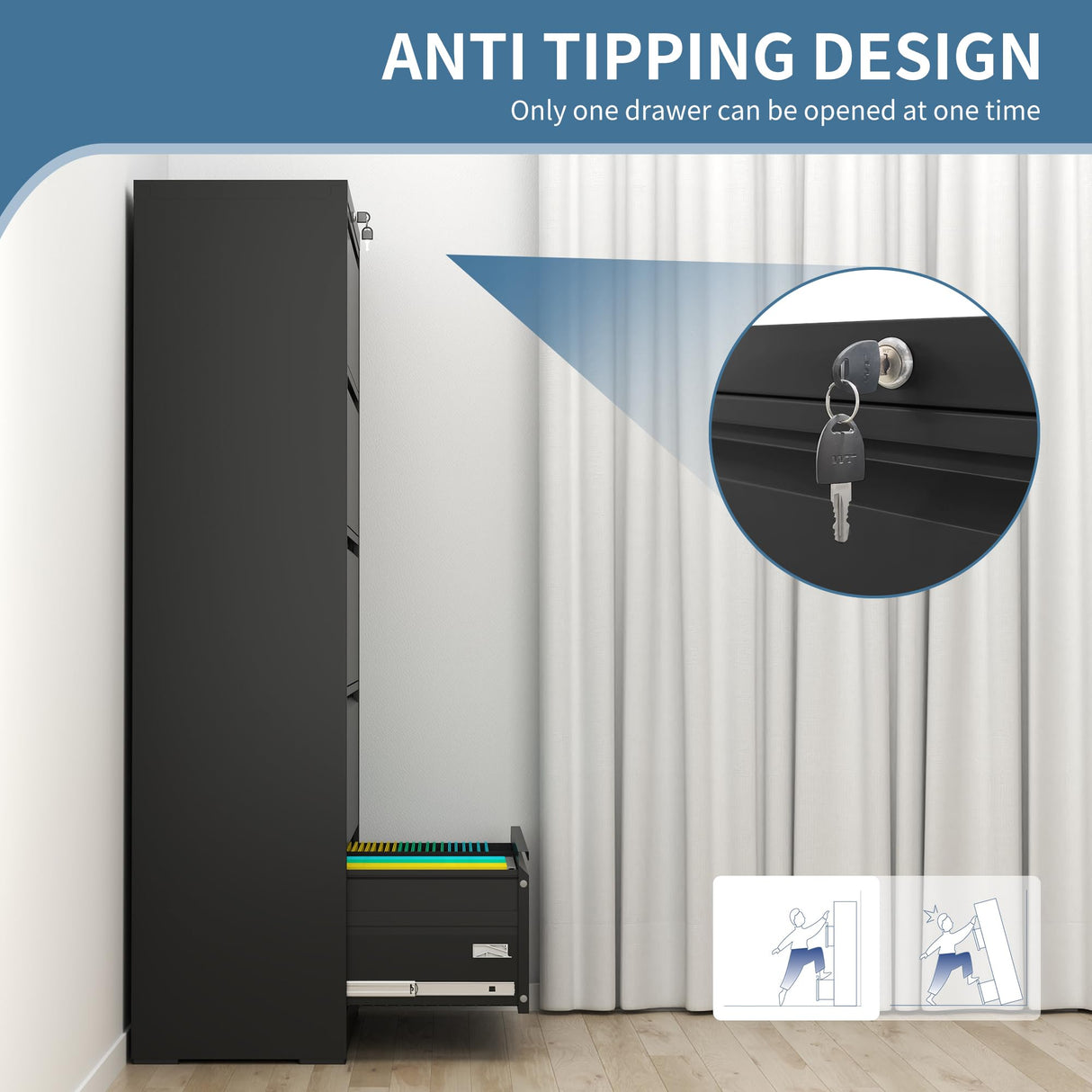 AQY 5 Drawer File Cabinet with Lock,Metal Lateral File Cabinets for Home Office,Steel Wide Filing Organization Storage Cabinets for Hanging Files Letter/Legal/F4/A4 Size(Black) AQY