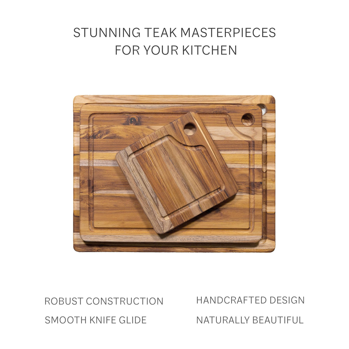 Teakhaus Marine Cutting Board with Juice Groove - Large Rectangle Cutting Board with Corner Hole - Reversible Teak Edge Grain Wood - Knife Friendly - FSC Certified Teakhaus