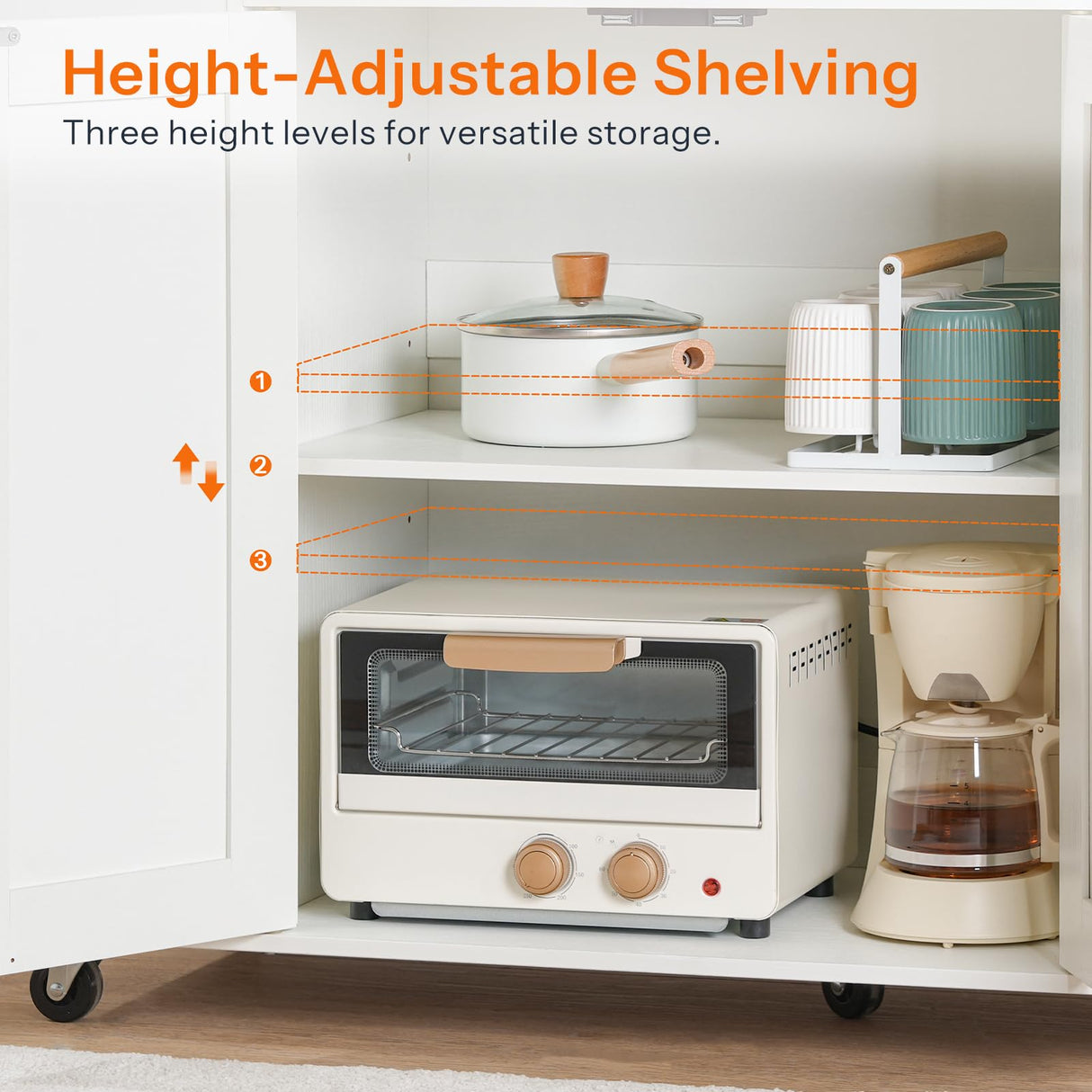 HOOBRO Kitchen Island with Power Outlet, Rolling Kitchen Island on Wheels, White Kitchen Cart with Door Cabinet, Island Table with Storage, Wine Rack and Spice Rack, White and Natural WN16UZD01 HOOBRO