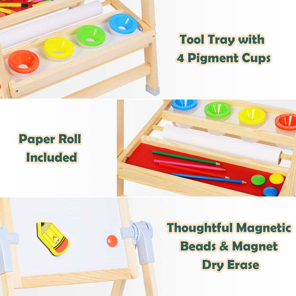 XCSOURCE Art Easel for Kids, 360ยฐRotating Adjustable Toddler Easel, Double Sided Wooden Kids Easel Drawing Board with Magnetic Chalkboard, Dry Erase White Board & Paper Roll Paint Art Set for Kids 2+ XCSOURCE