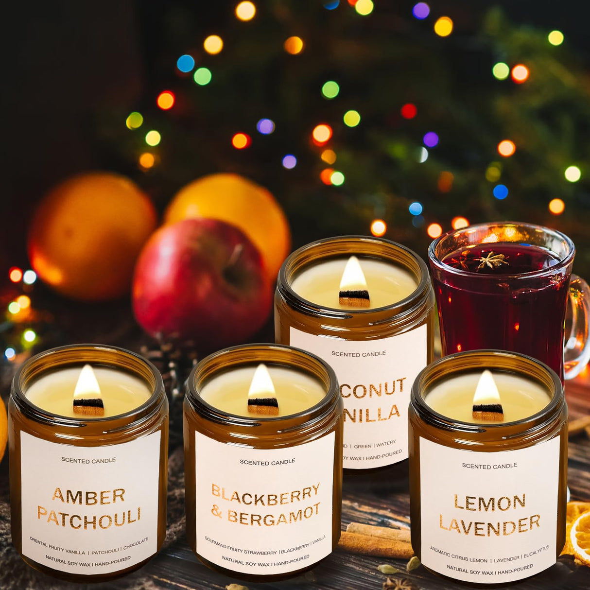 4 Pack Scented Candles Set, 28oz Wood Wick Aromatherapy Candles for Home Scented, Candles for Women Men, Birthday Gifts for Women, Soy Candles Gift for Anniversary, Valentine, Mother's Day Yinuo Candle