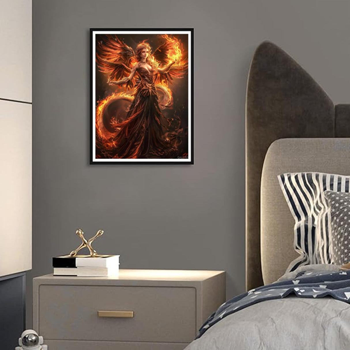 5D Diamond Art Painting Kits Beautiful Phoenix Woman Rising from Ashes Flames DIY Round Full Drill Diamond Paint by Diamond Number Kits for Beginners Crystal Cross Stitch Wall Decoration 30x40cm QACEYID