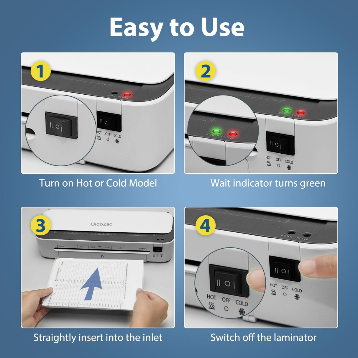 OidoZac Laminator Machine, 11 in 1 Laminating Never Jam Technology with 36 Laminating Sheets, 9 Inch Thermal Laminator A4 Laminating Machine Hot & Cold with Paper Trimmer for Home Office School OidoZac