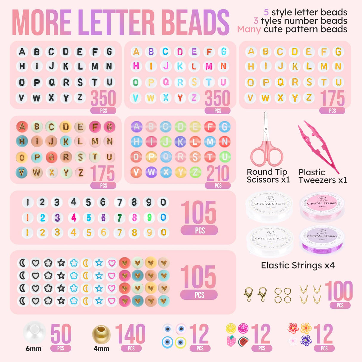 Pizooro Friendship Bracelet Kit with 96 Colors,13440 Clay Beads,1470 Letter Beads for Jewelry Making - 5 Styles of Round Alphabet, Number& Pattern Beads with 4 Elastic Strings, Crafts Gift for Teens Pizooro
