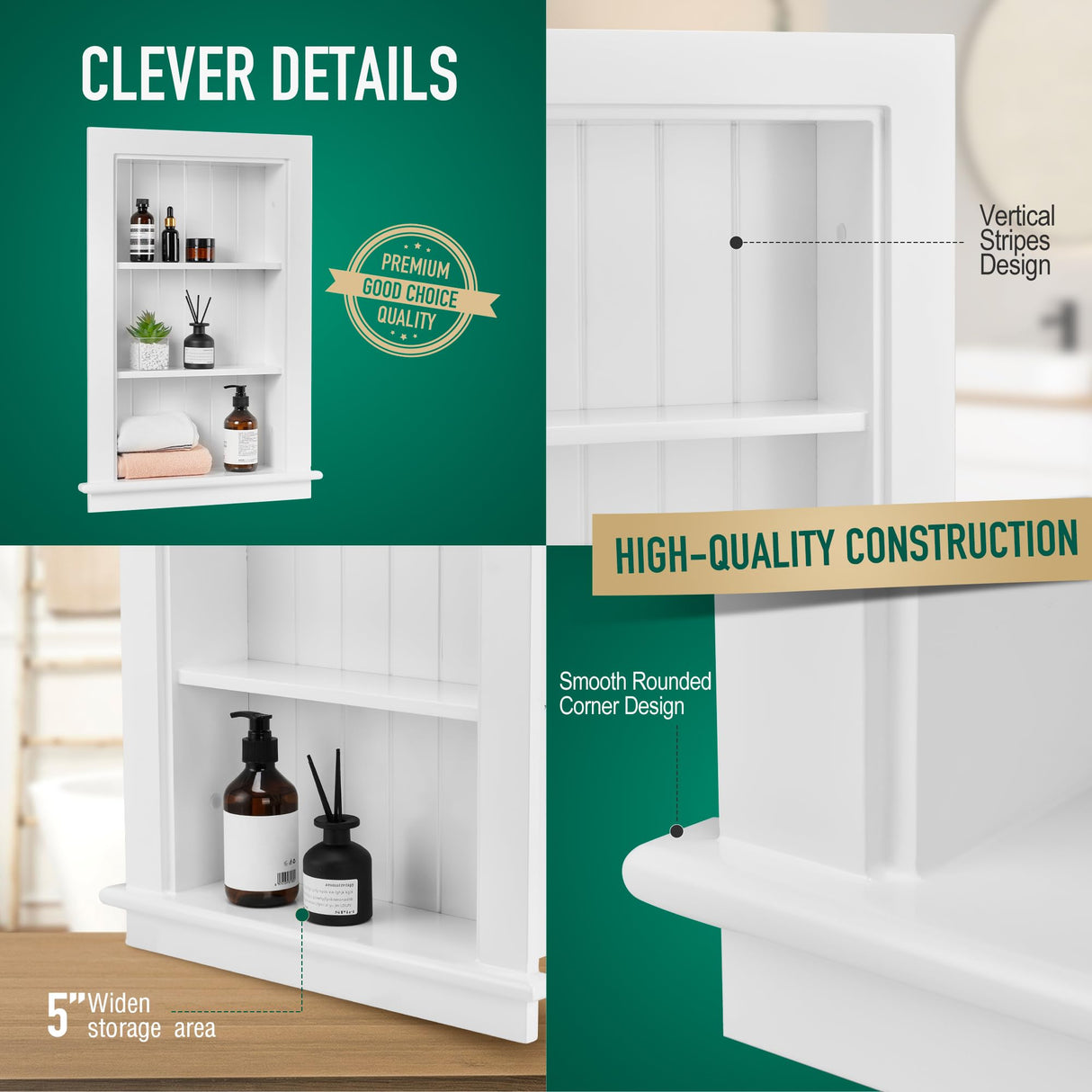 Potter-Island 14 x 24 Medicine Cabinet Recessed, Wall Niche, Bathroom Wall Cabinet, 3-Tier, Between Studs Shelving for Drywall, White Potter-Island