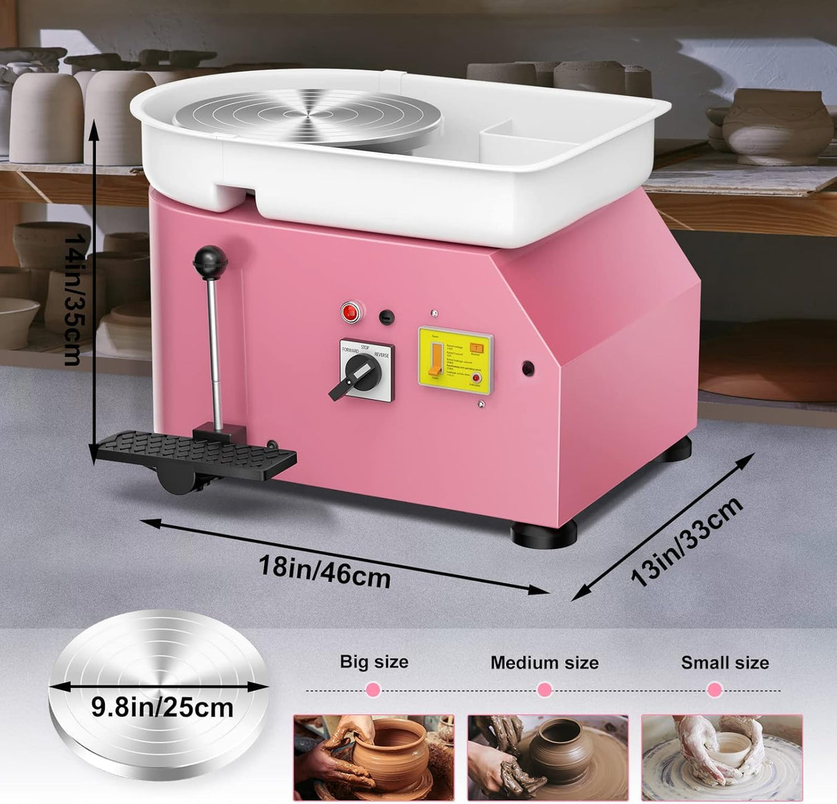 Pottery Wheel Pottery Forming Machine 25CM 350W Electric Pottery Wheel with Foot Pedal DIY Clay Tool Ceramic Machine Work Clay Art Craft (Pink) Homiesetify