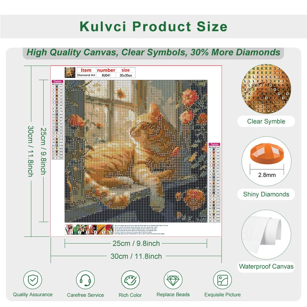 Kulvci Sleeping Cat Diamond Painting Kits for Adults, Diamond Art Kits for Beginners, 5D DIY Full Drill Gem Craft for Home Decor Gift 12x12inch Kulvci