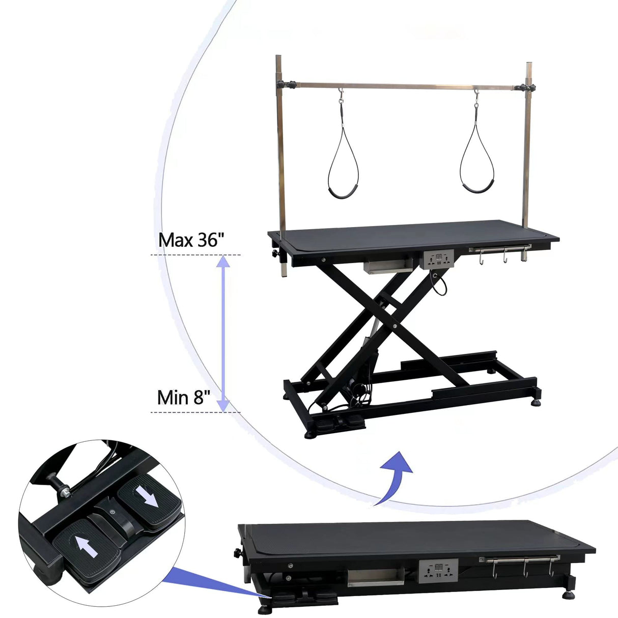 Upgrade Electric Pet Grooming Table Super Deluxe 50'' Heavy Duty Professional for Large Dogs with Overhead Arm, Anti-Skid Rubber Desktop Powerful Motor and Adjustable Height, Black JINTANGLI PET