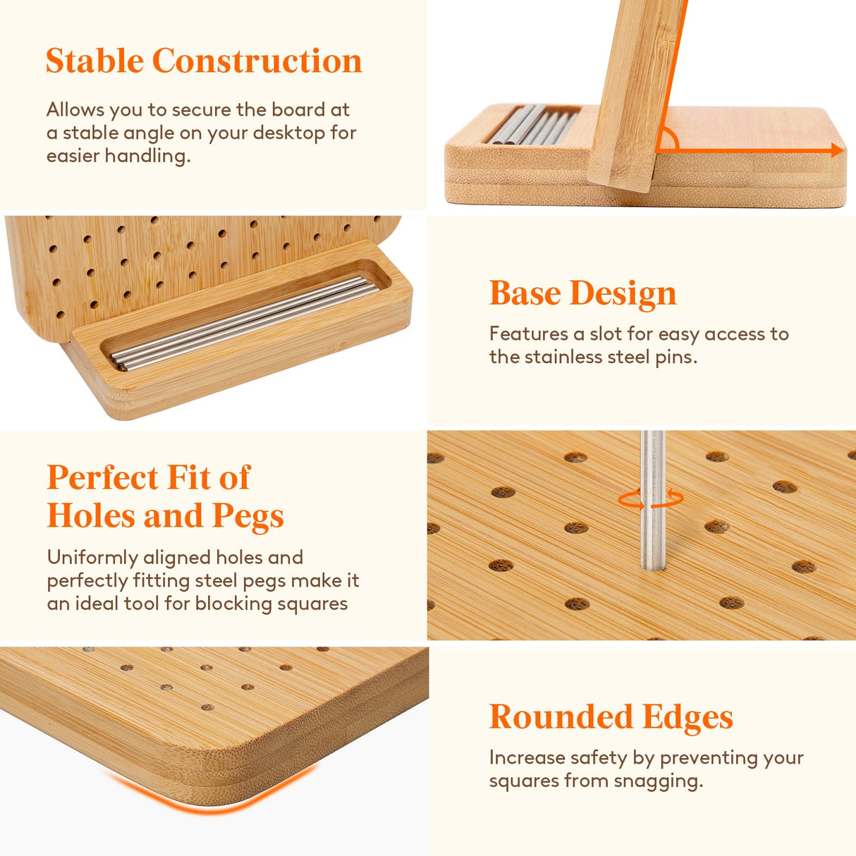 Lifewit 5.9" Crochet Blocking Board with 10 Pegs, Bamboo Granny Square Blocking Board for Knitting and Crochet Projects, Blocking Mats for Crocheting, Crocheting Accessories Gifts for Crocheters Lifewit