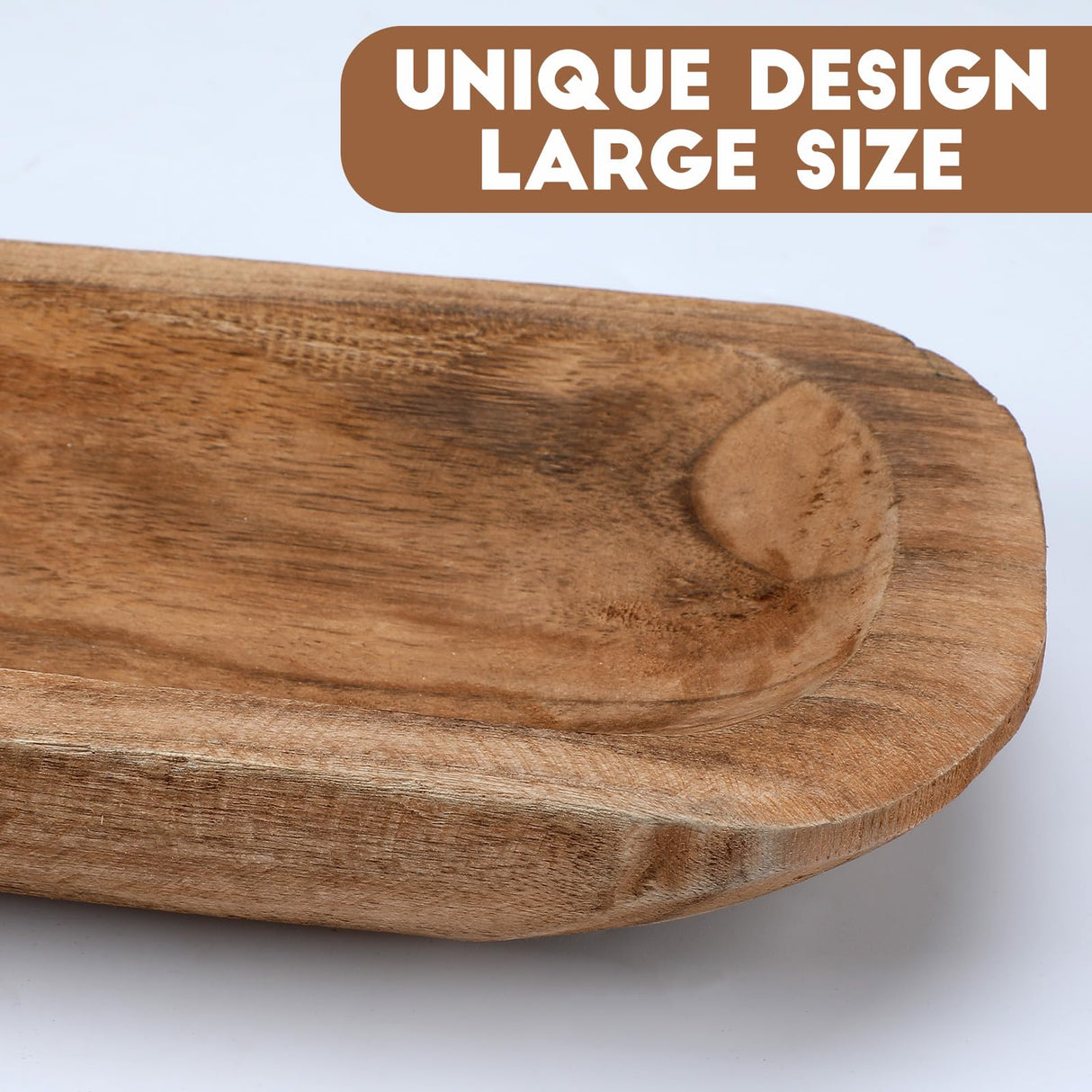 Xaatren Large Wooden Dough Bowl Decorative Wooden Bowl Rustic Long Dough Bowls Decor for Farmhouse Home Dining Table Centerpiece Living Room Kitchen Decorations(20 x 6 Inch,Brown) Xaatren