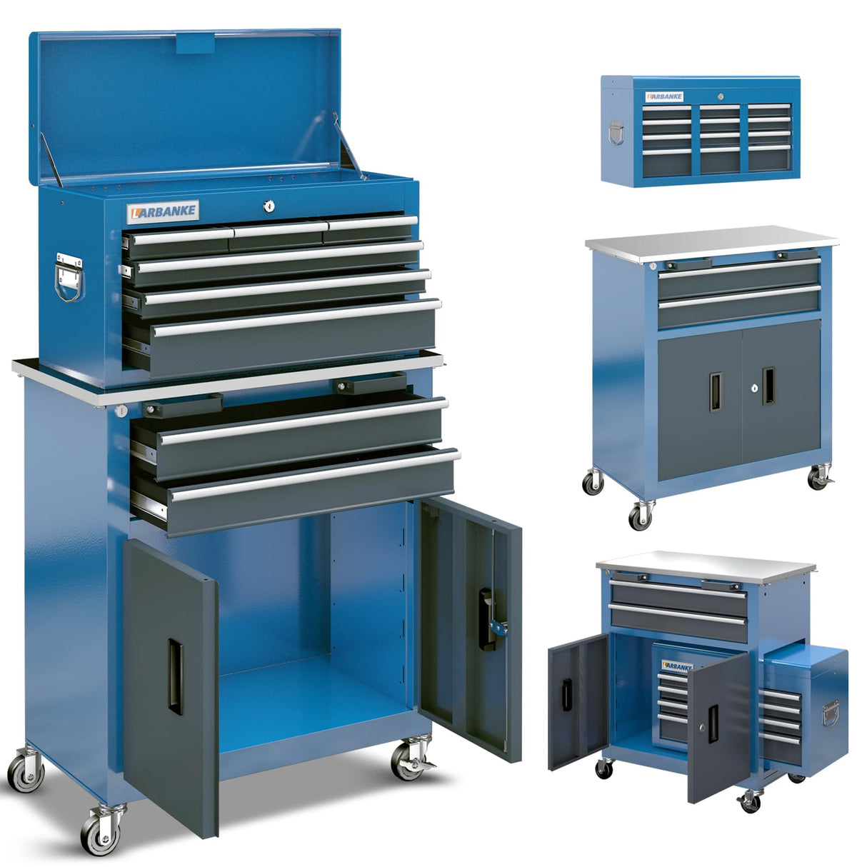 LARBANKE 8-Drawer Rolling Tool Chest with Wheels and Door,Tool Box with Sliding Drawer,Stainless Steel Countertop Tool Chest,Tool Chest can Form Large Workbench,Tool Chest for Garage Workship LARBANKE