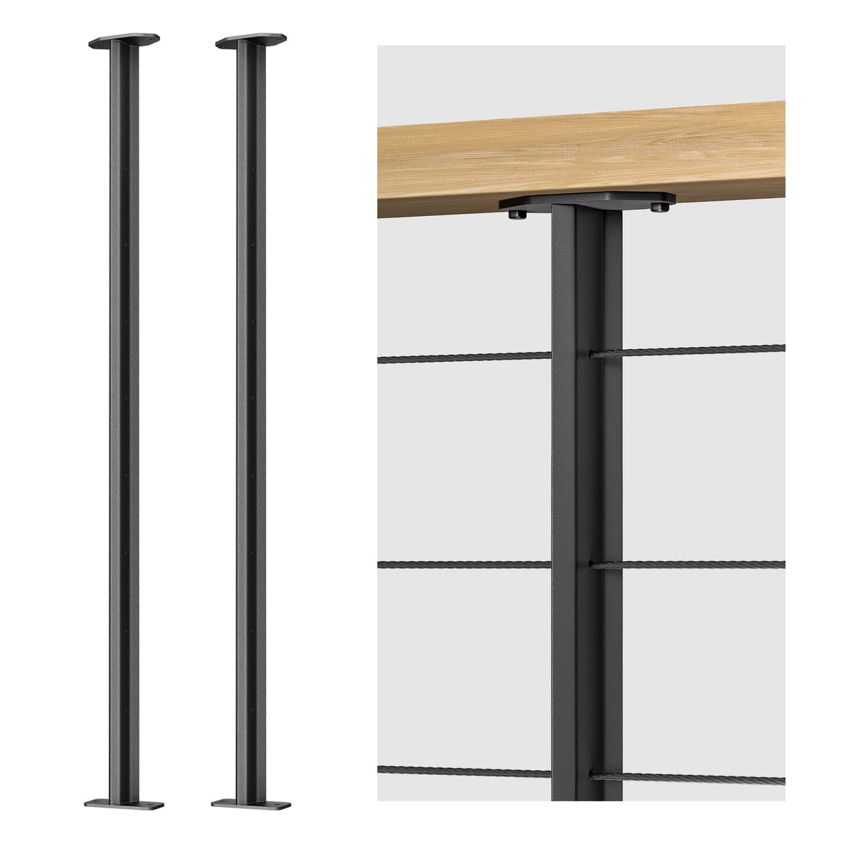 Deck Man 2 Pack Stainless Steel Pre-drilled Intermediate Post/Studdle Pickets for 1/8" Deck Cable Railing, Level Cable Railing Fittings (2, Black, 36 inch) Deck Man