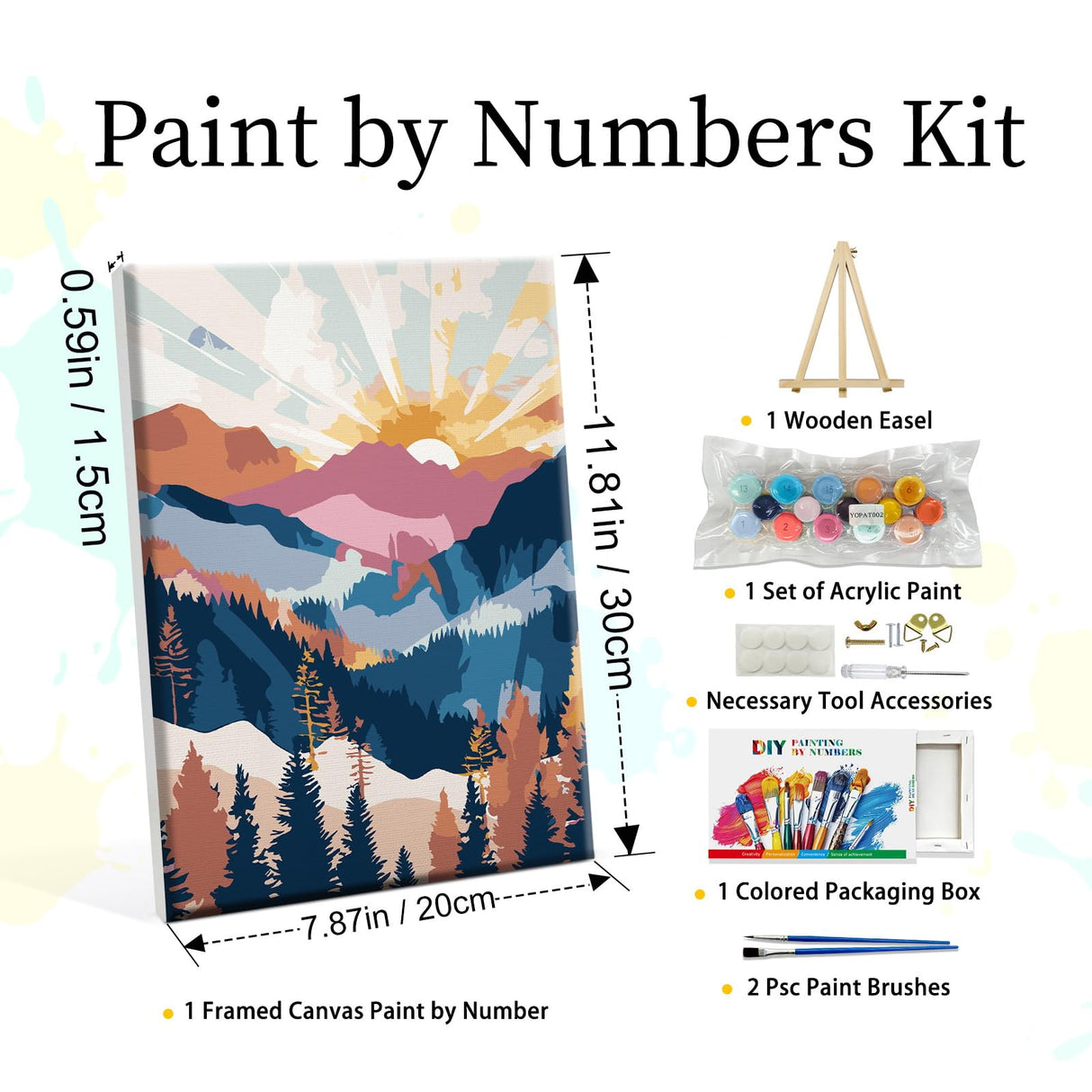 YOYA Framed Paint by Numbers Kit for Adults - Mountain Sunset Adult Paint by Number Kits on Canvas with Easel, DIY Mountain Paint by Number Framed Canvas for Home Wall Decor 8x12 Inch YOYA