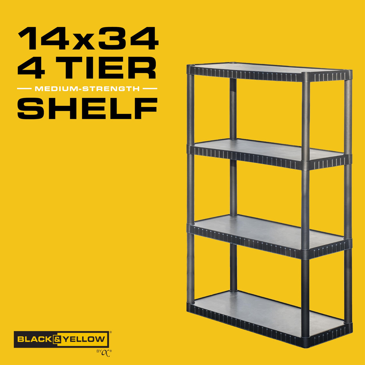 CX 4-Tier (52.1”H x 34.8”W x 14.6”D) Plastic Storage Shelving Unit (Black), Medium Duty, 75lbs Per Shelf Capacity, Indoor Storage and Organization in Home, Garage, Office with Easy Assembly CENTREX