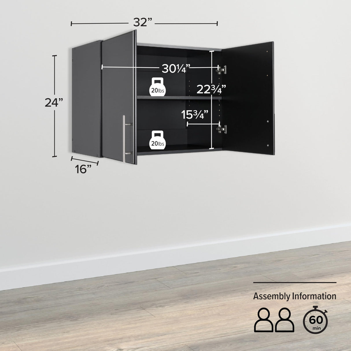 Prepac Elite Black Wall Mount Cabinet - Versatile Storage for Kitchen, Bathroom, and Garage Prepac
