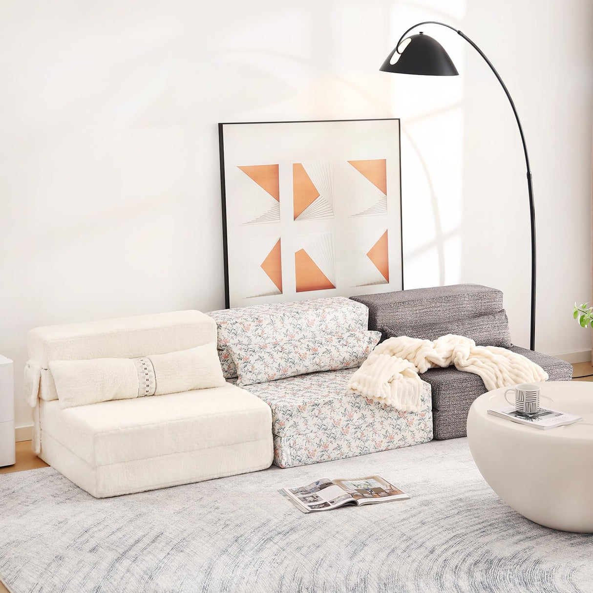 Tiita Folding Sofa Bed Couch,Single Size Foldable Futon Chair Bed with Pillow, Folding Sleeper Sofa Chair Bed Floor Mattress for Guest Room, Living Room, Beige Tiita