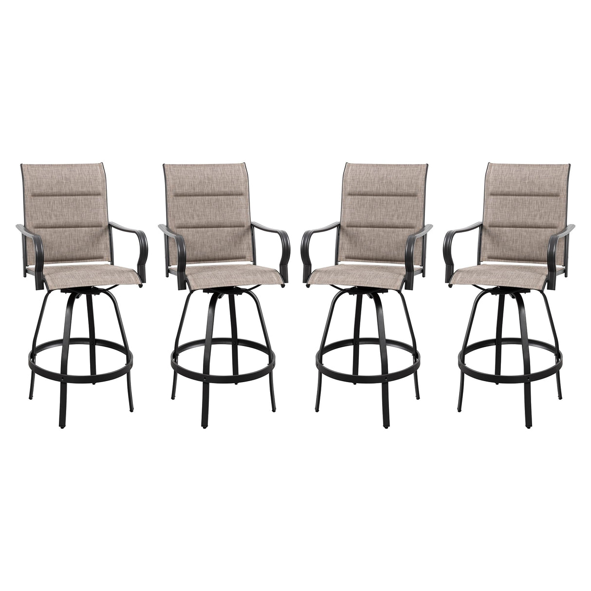 Vongrasig 4 Piece Outdoor Patio Swivel Bar Chairs, All Weather Padded Sling Textile High Top Bar Stools, Bistro Set for Backyard, Lawn Garden, Balcony, Gray Vongrasig