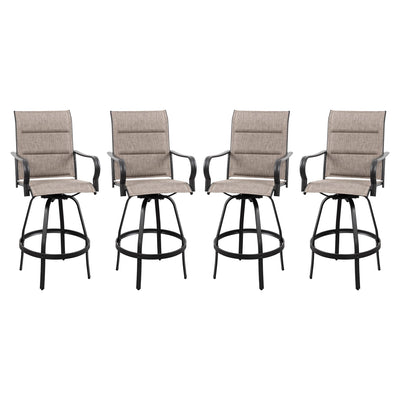 Vongrasig 4 Piece Outdoor Patio Swivel Bar Chairs, All Weather Padded Sling Textile High Top Bar Stools, Bistro Set for Backyard, Lawn Garden, Balcony, Gray