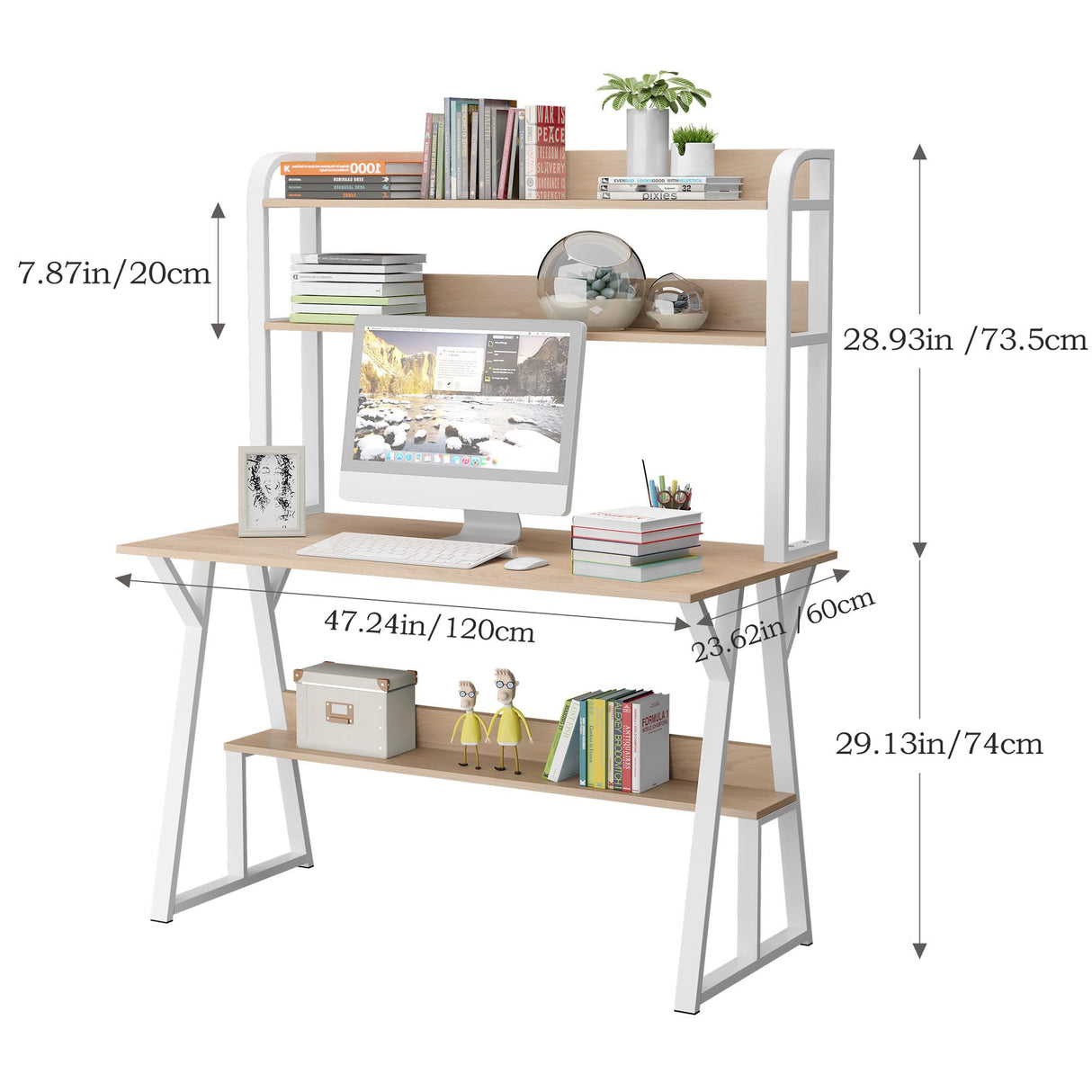 tonchean 47” Computer Desk with Hutch and Space-Saving Storage Shelves tonchean