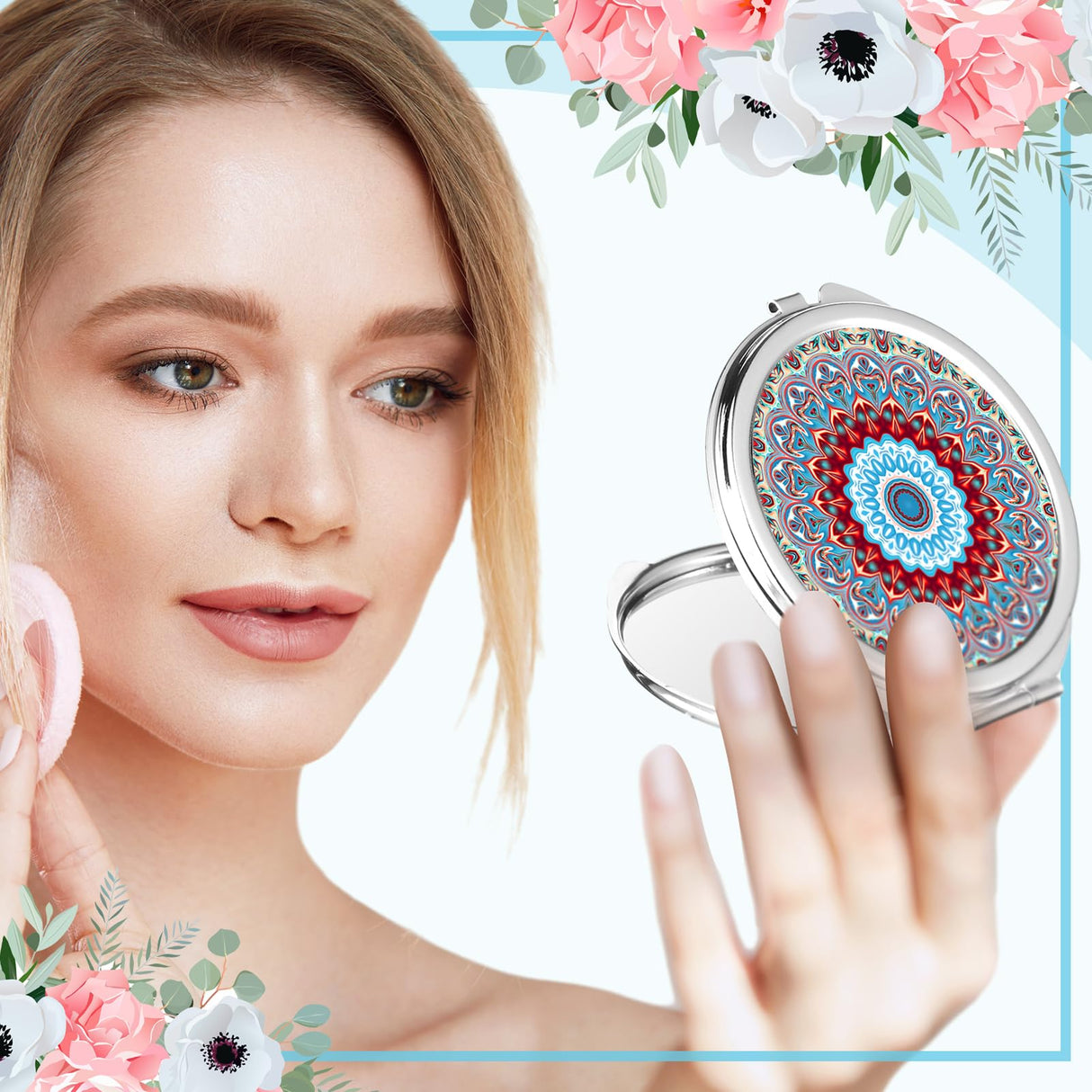 Jetec 18 Pcs Sublimation Blanks Products Small Compact Mirror Bulk Heat Transfer Folding Pocket Makeup Mirror Heart Round Square Double Sided Handheld Sublimation Mirror for Women Gift Purse Travel Jetec