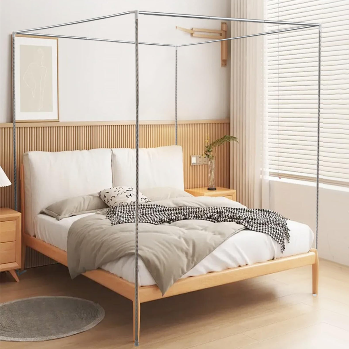 LOYALHEARTDY Canopy Bed Frame Stainless Steel Full Size Bed Canopy Frame Bed Post Poles Fit for Four-Corner Bed and Mos-Quito Curtains, Silver (59" X 78" X 78") LOYALHEARTDY