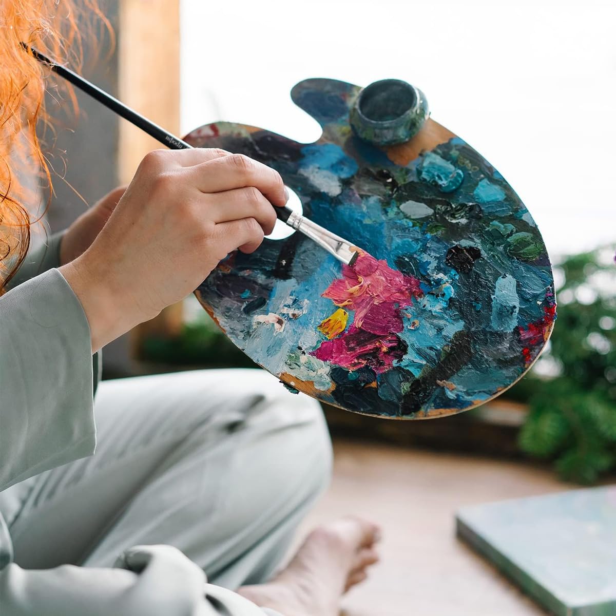 8" X 12" Wooden Oval-Shaped Artist Painting Palette,Oil Watercolor Paint Palette,Wood Paint Palette with Thumb Hole,Art Pallet for Painting,Palettes,Wood Paint Color Mixing Tray Acrylic Painting Wood Gemerglity