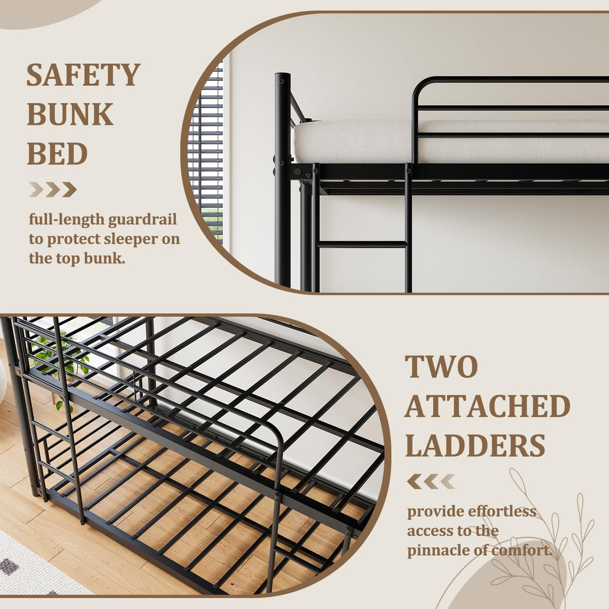 AYJOIR Heavy Duty Triple Bunk Bed, Twin Over Twin Over Twin Metal Bunkbeds with Ladder, Family-Friendly for All Ages, Bedroom, No Box Spring Needed, Easy Assembly, Black AYJOIR