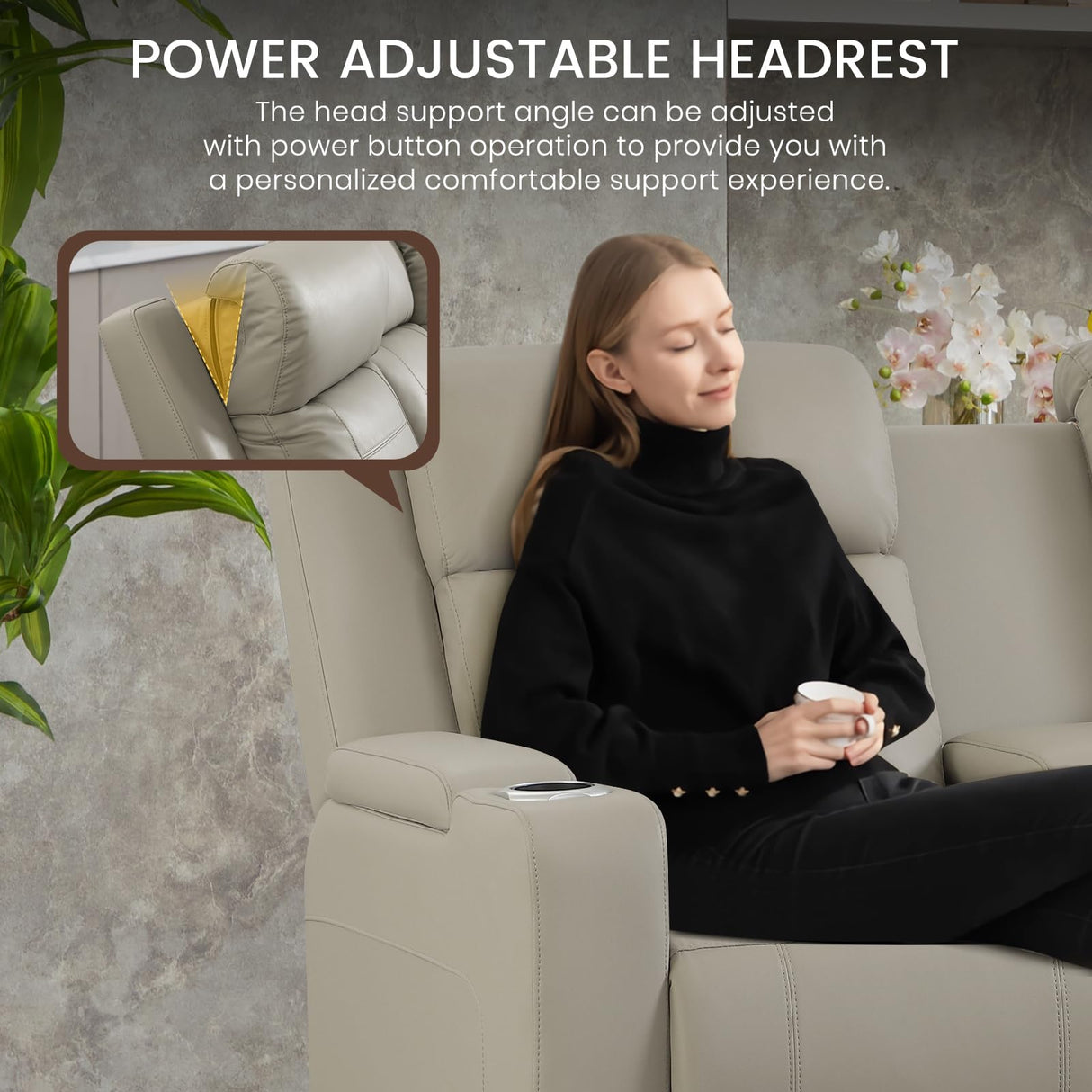 Neptane Dual Motor Power Reclining Loveseat with Wireless Charge, Power Loveseat Recliner Sofa with Adjustable Headrest/LED Light/Armrest Storage, Wall Hugger Couches for Living Room (Grey, 2 Seater) Neptane