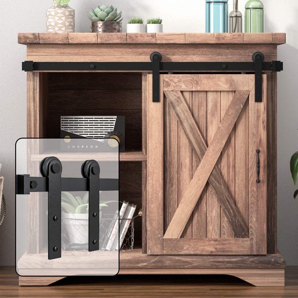 WINSOON 4FT Super Mini Sliding Barn Door Cabinet Hardware Kit for Single Door TV Stands Small Wardrobe Cabinets, I Shape Hanger (NO Cabinet) WINSOON