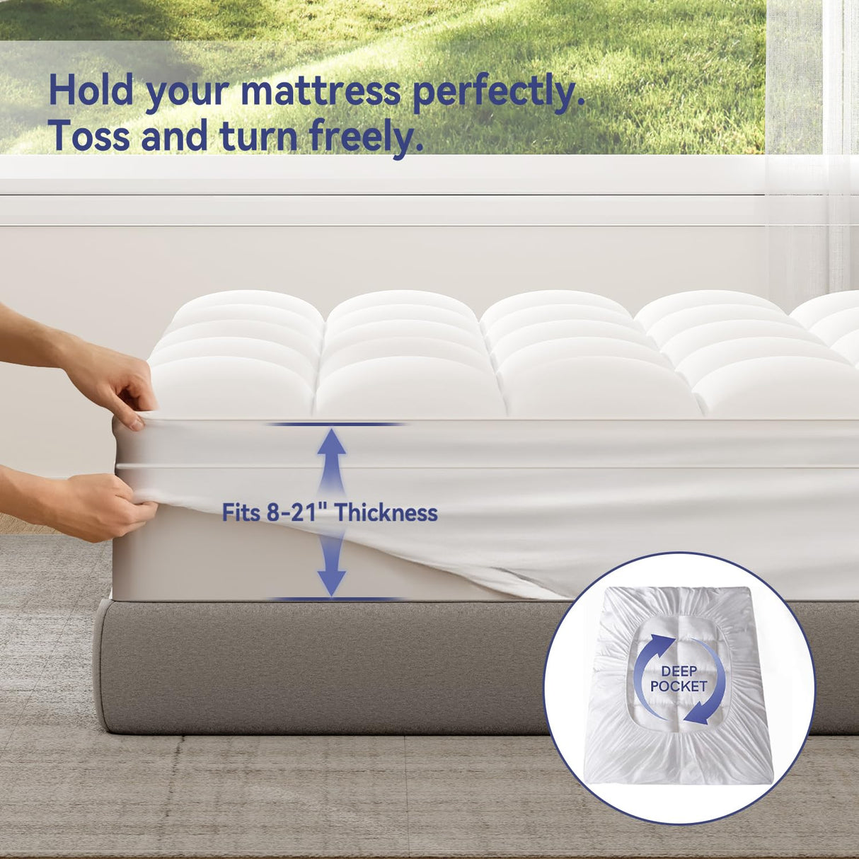 ELEMUSE Queen Mattress Topper for Back Pain, Extra Thick Mattress Pad Cover, Plush Soft Pillowtop with Elastic Deep Pocket, Overfilled Down Alternative Filling ELEMUSE