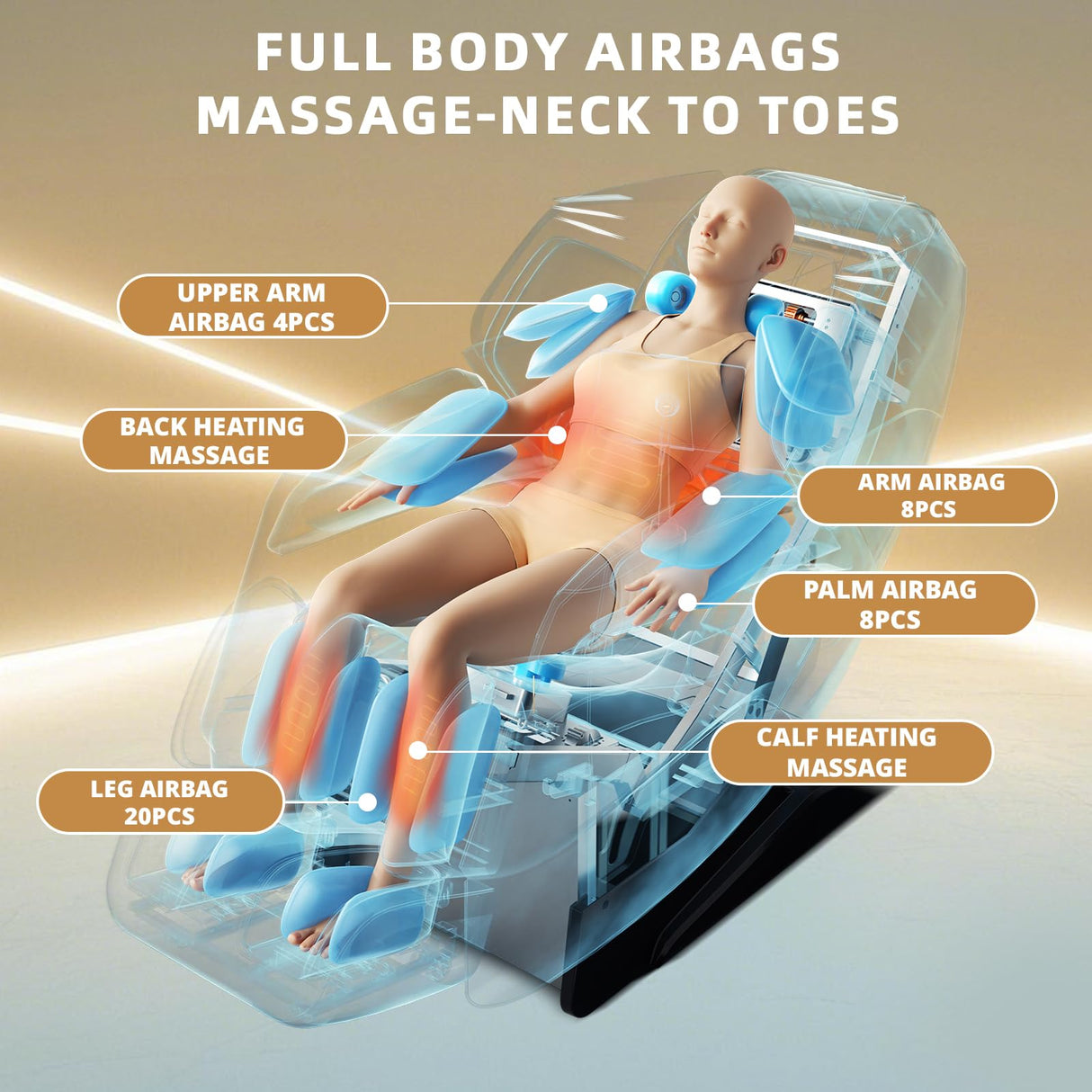 HealthRelife 4D Massage Chair Full Body Zero Gravity Recliner - 55“ SL-Track,15 Auto Modes,11 Massage Technique,40 Airbags Massage,with Yoga Stretch,APP Control,Shiatsu Foot Massage(Beige) HealthRelife