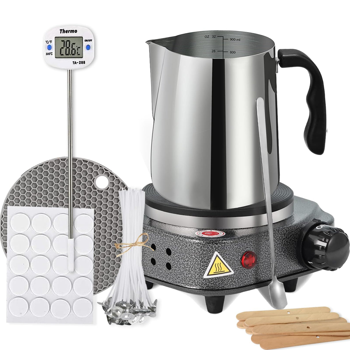 BBAXI Candle Making kit with Hot Plate,Wax Melter for Candle Making,Candle Making Kit for Beginners with Melting Pot,Including Candle Pot,Electric Stove,Thermometer, Candle Wick,Anti-hot BBAXI
