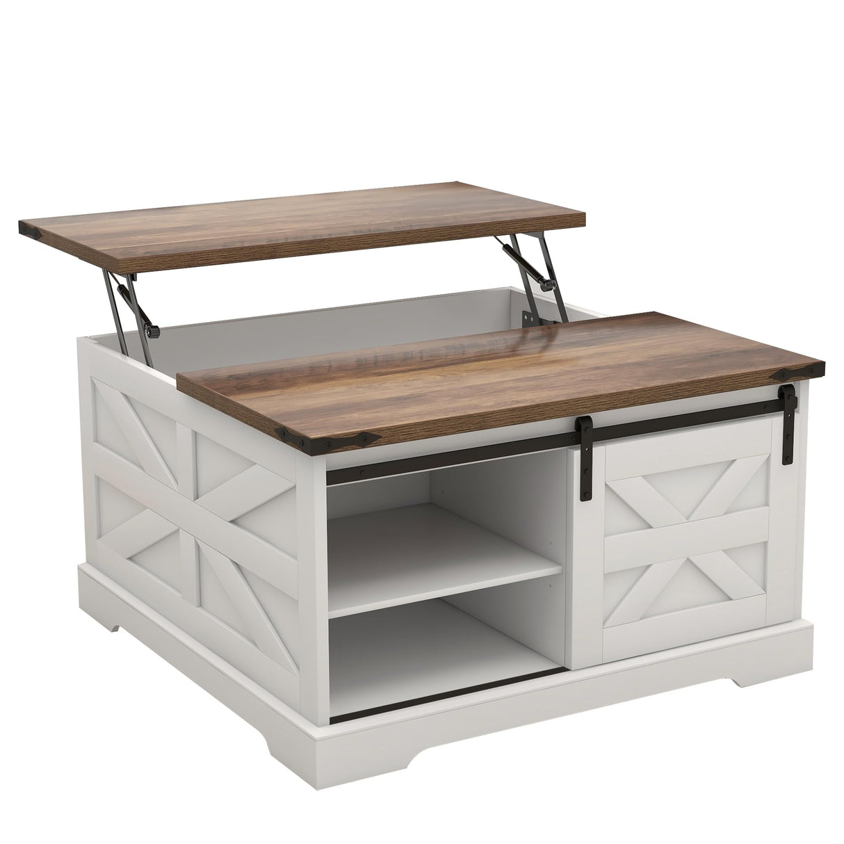 TaoHFE Lift Top Coffee Table with Storage,Rustic White Farmhouse Coffee Table, Square Storage Compartment and Adjustable Shelves Coffee Tables for Living Room (Oak White) TaoHFE