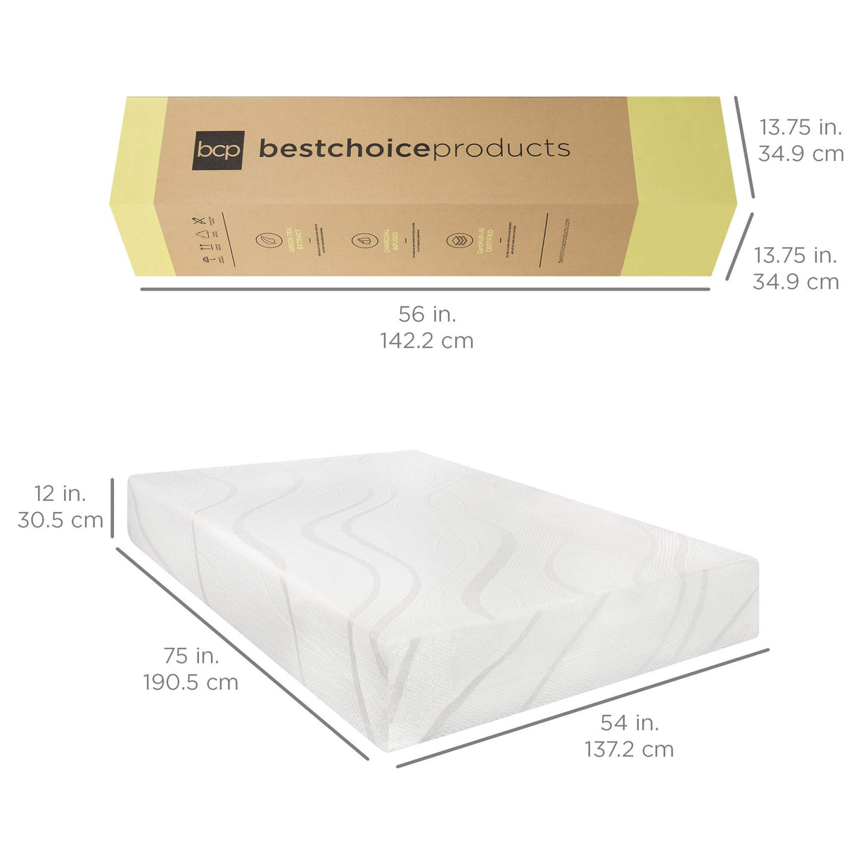 Best Choice Products 12 Inch, Green Tea Charcoal 12 Inch, Green Tea Charcoal Cooling Gel Memory Foam Mattress, Fiberglass Free, 3-Layer, Breathable - Full, Medium Plush Best Choice Products