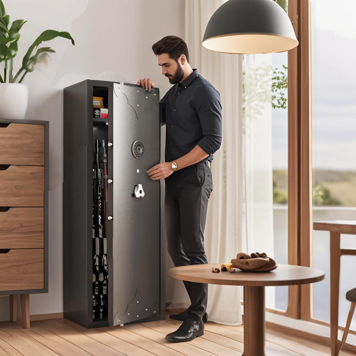 KAER 12-15 Gun Safe for Home, Large Rifle Safe & Pistol Cabinet with 3 Adjustable Gun Racks, 4 Pistol Pockets, Unassembled Digital Large Gun Locker for Gun & Ammunition Storage KAER