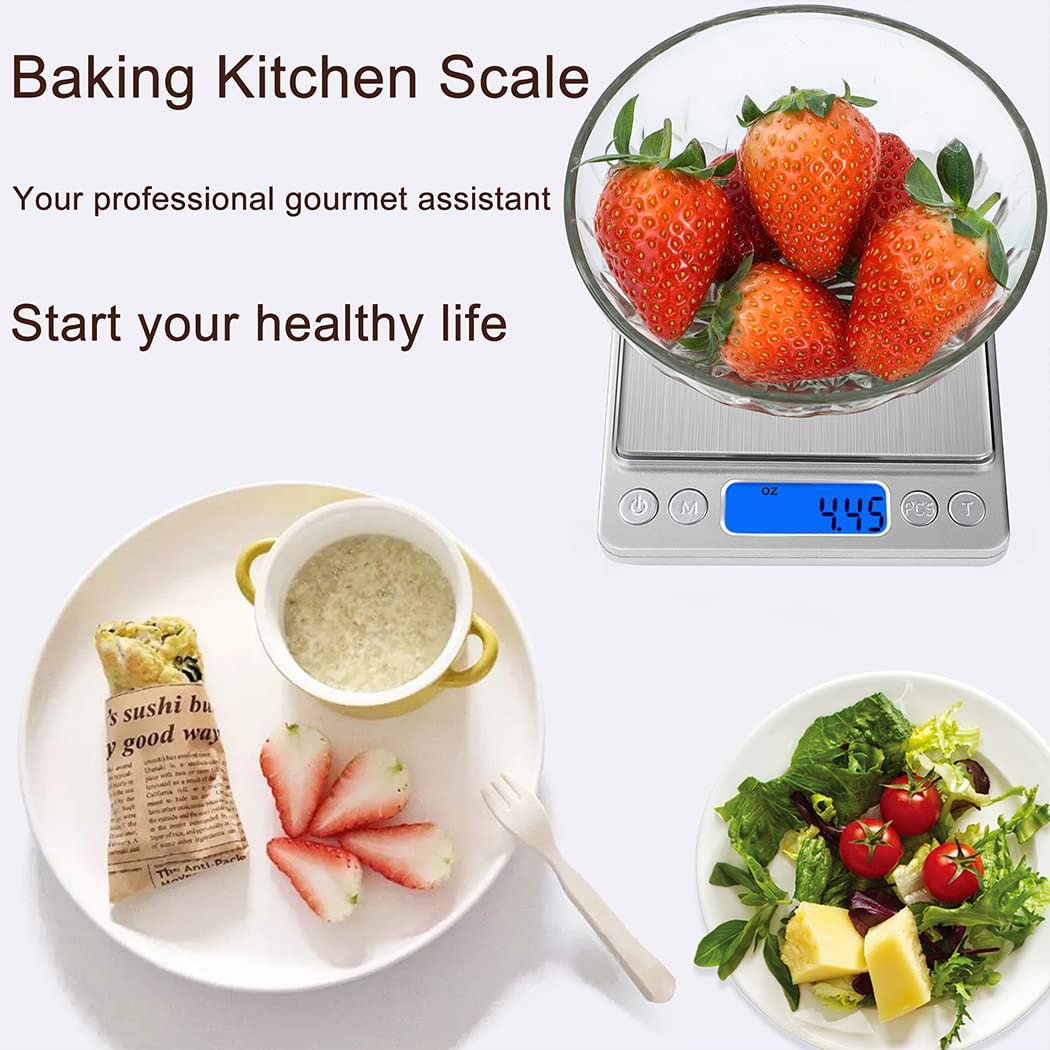 Food Scale Digital Kitchen Scale for Food Ounces and Grams, Small Electronic Pocket Scale for Weight Loss, Baking, Cooking, Coffee, Jewelry, 6.6lb/3kg, 0.01oz/0.1g Precision (Batteries, 2 Trays) Sylhair