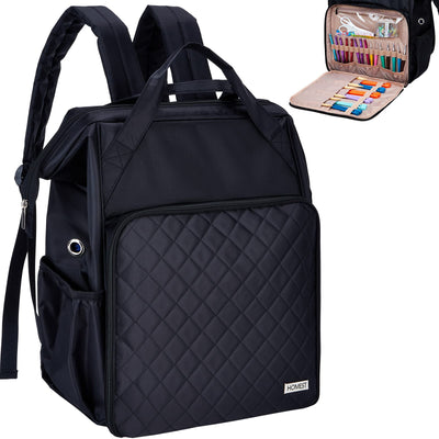 HOMEST Crochet Bag Organizer, Large Capacity Yarn Storage, Knitting Bag for Carrying Projects, Crocheting Hooks, Suppliers, Needles and Accessories, Black