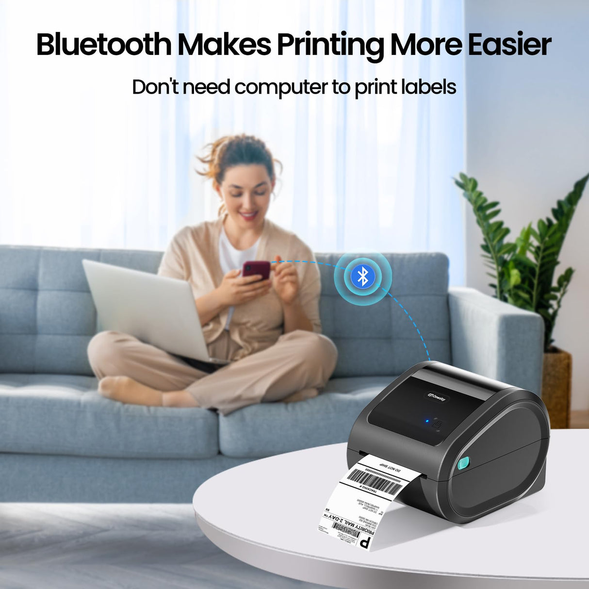 Omezizy Bluetooth Thermal Label Printer 4x6 - D520BT Thermal Shipping Label Printer for Small Business, Wireless Label Printer with Built-in Label Holder, Compatible with USPS, Shopify Omezizy